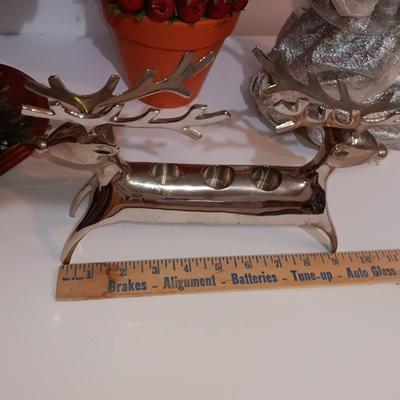 Large Santa figure, Angel, Apple Christmas tree and a Reindeer candle holder Christmas will be here before you know it!