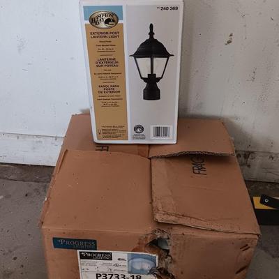New Hampton Bay Exterior post Lantern Light and a inside globe light