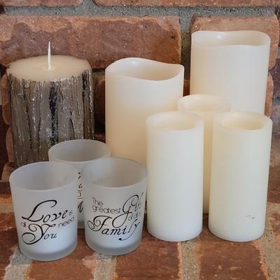 Group of Faux Candles and Holders