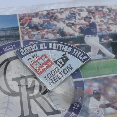 Colorado Rockies Bobble head with CR Pin and Larry Walker #33 collectible card