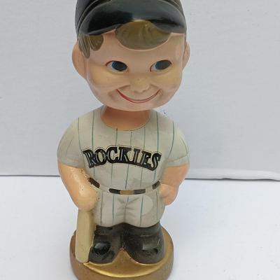 Colorado Rockies Bobble head with CR Pin and Larry Walker #33 collectible card