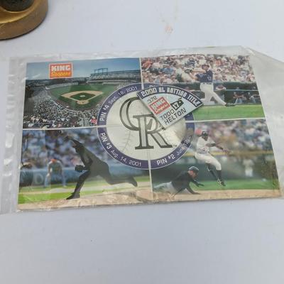 Colorado Rockies Bobble head with CR Pin and Larry Walker #33 collectible card