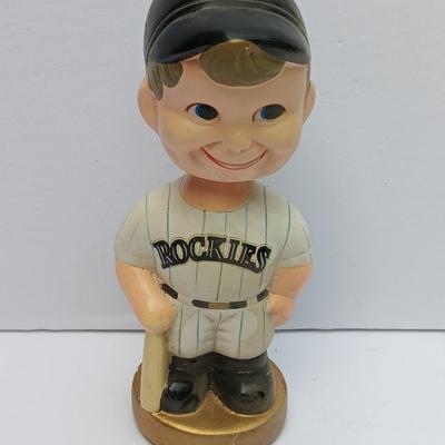 Colorado Rockies Bobble head with CR Pin and Larry Walker #33 collectible card