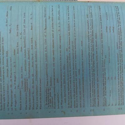 Babe Ruth :The Hartford Life Insurance Policy Application 8x10 Photo-Replica