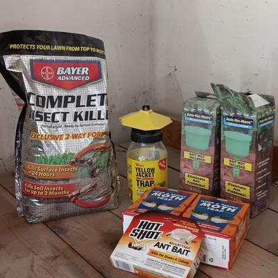 Bug repellant items, Complete insect killer, Moth killer, Ant killer and a yellow jacket trap