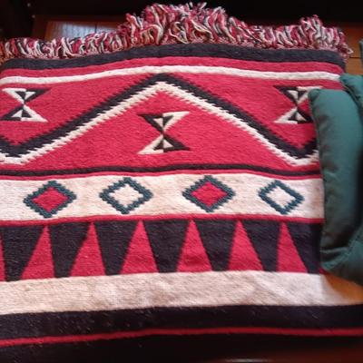Two throw blankets - native design and down lap blanket