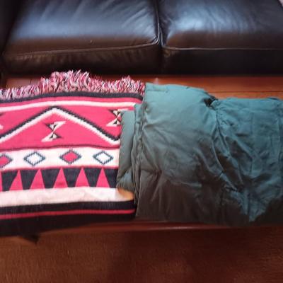 Two throw blankets - native design and down lap blanket