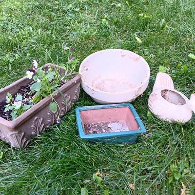 Cute Flowerpots - with pansies, adorable chicken pot
