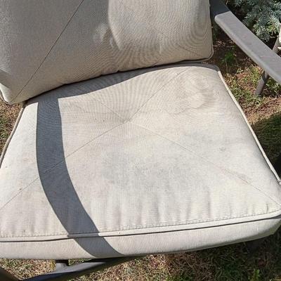 Patio set with table, six chairs and umbrella