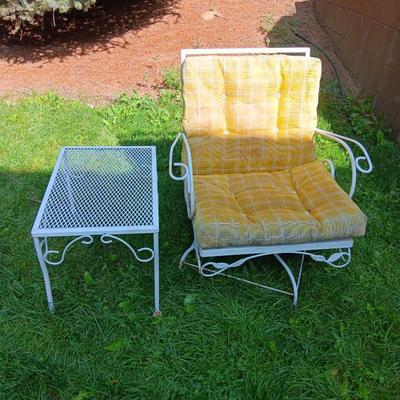 Vintage iron chair with metal table