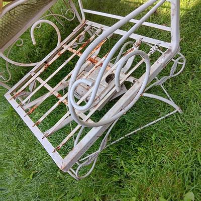 Vintage iron chair with metal table