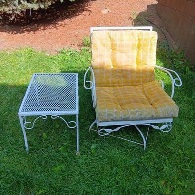 Vintage iron chair with metal table