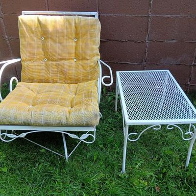 Vintage iron chair with metal table