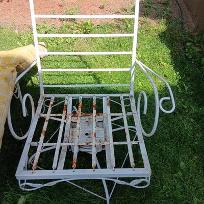 Vintage iron chair with metal table