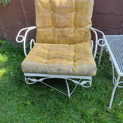 Vintage iron chair with metal table