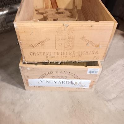 Two wooden wine crates Chateau L' Enclos 85' and Pichon 1993