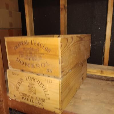 Two wooden wine crates Chateau L' Enclos 85' and Pichon 1993