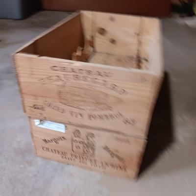 Two wooden wine crates Chateau Beauregard 82' and Chateau Prieure 1995