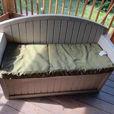 Suncast patio bench with storage underneath