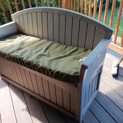Suncast patio bench with storage underneath