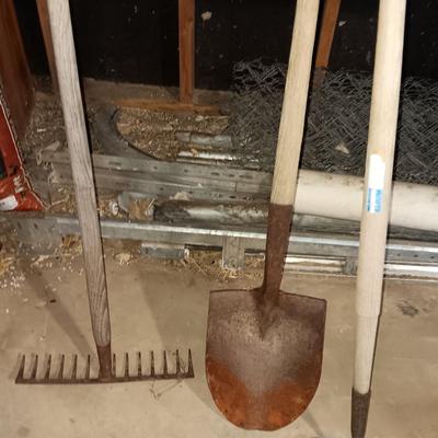 Yard and Garden tools Shovel - metal rake and  hoe