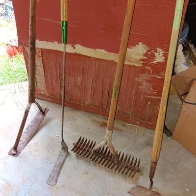 Yard and garden hand tools Rake - hoes- aerator - and more