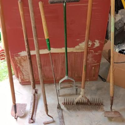 Yard and garden hand tools Rake - hoes- aerator - and more