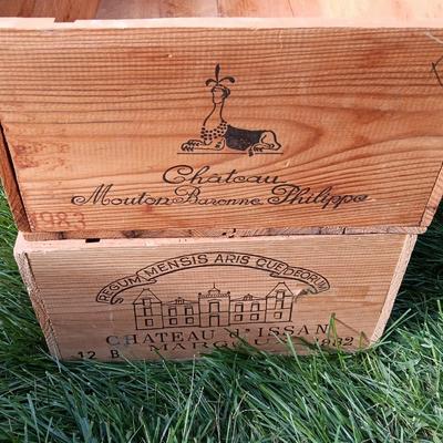 Wooden wine boxes Chateau Mouton and Chateau D' Issan 1982