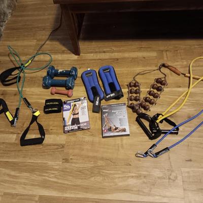 In the house Exercise items - hand weights - resistance bands - Gold's gym - and more