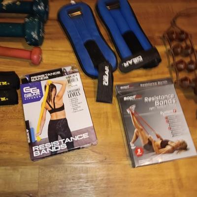 In the house Exercise items - hand weights - resistance bands - Gold's gym - and more