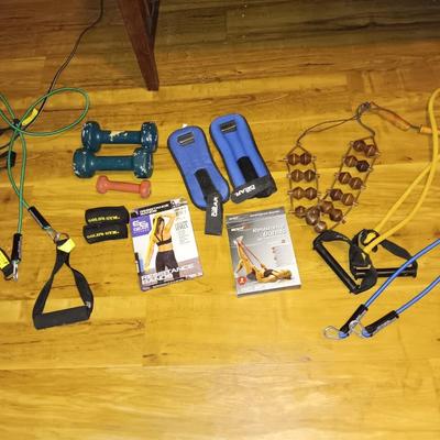 In the house Exercise items - hand weights - resistance bands - Gold's gym - and more