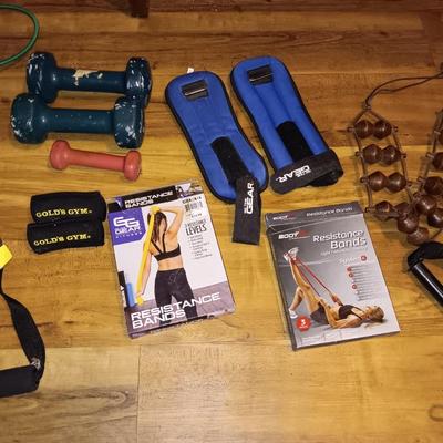 In the house Exercise items - hand weights - resistance bands - Gold's gym - and more