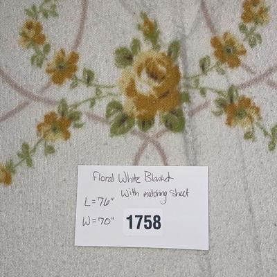 Floral White Blanket with Matching Sheet
