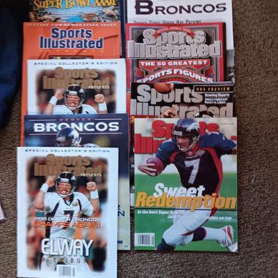 Bronco's Christmas ornament, ack issue magazines - t shirt and football