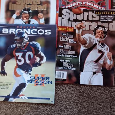 Bronco's Christmas ornament, ack issue magazines - t shirt and football