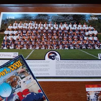 Bronco's collectibles 1998 team picture - Back issue magazines - three ticket stubs for games.