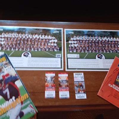 Bronco's collectibles 1998 team picture - Back issue magazines - three ticket stubs for games.