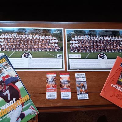Bronco's collectibles 1998 team picture - Back issue magazines - three ticket stubs for games.