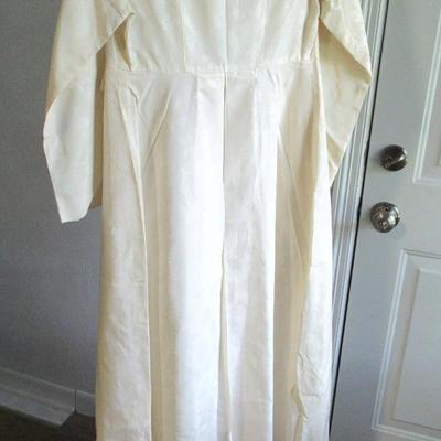 Lot 101: Vintage Women's Long Over Coat, Rhinestone Buttons, Ivory Colored