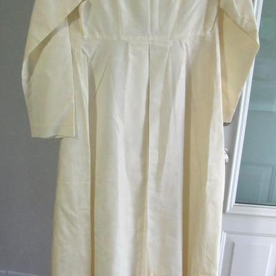 Lot 101: Vintage Women's Long Over Coat, Rhinestone Buttons, Ivory Colored