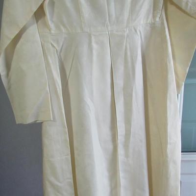 Lot 101: Vintage Women's Long Over Coat, Rhinestone Buttons, Ivory Colored