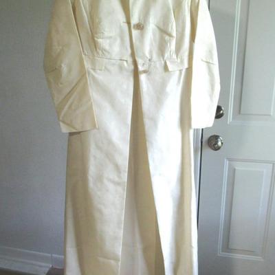 Lot 101: Vintage Women's Long Over Coat, Rhinestone Buttons, Ivory Colored