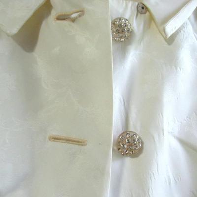 Lot 101: Vintage Women's Long Over Coat, Rhinestone Buttons, Ivory Colored