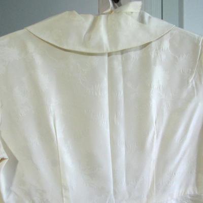 Lot 101: Vintage Women's Long Over Coat, Rhinestone Buttons, Ivory Colored