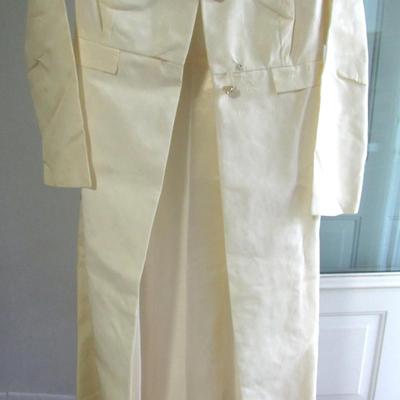Lot 101: Vintage Women's Long Over Coat, Rhinestone Buttons, Ivory Colored