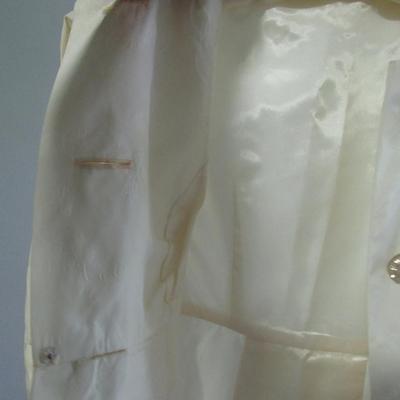 Lot 101: Vintage Women's Long Over Coat, Rhinestone Buttons, Ivory Colored