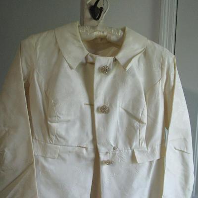 Lot 101: Vintage Women's Long Over Coat, Rhinestone Buttons, Ivory Colored