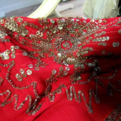 Lot 103: Stunning Vintage Flapper Style Sheer Red Dress, Beaded, Metallic Braided Trim