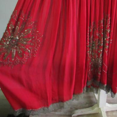 Lot 103: Stunning Vintage Flapper Style Sheer Red Dress, Beaded, Metallic Braided Trim