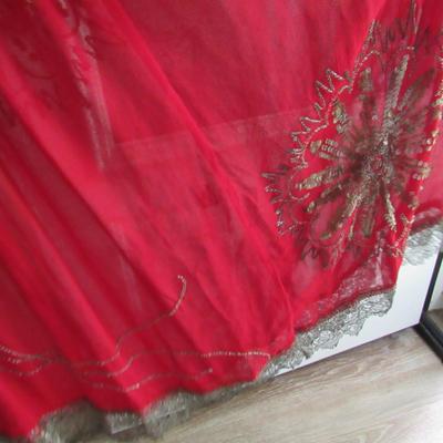 Lot 103: Stunning Vintage Flapper Style Sheer Red Dress, Beaded, Metallic Braided Trim